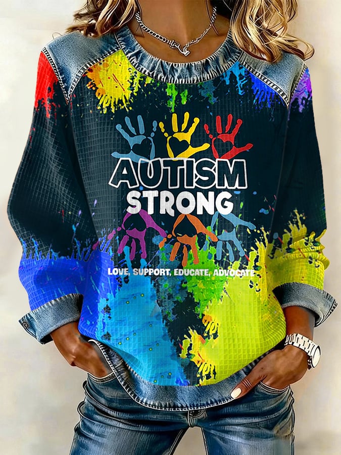 Women's Autism Strong Print Casual Sweatshirt