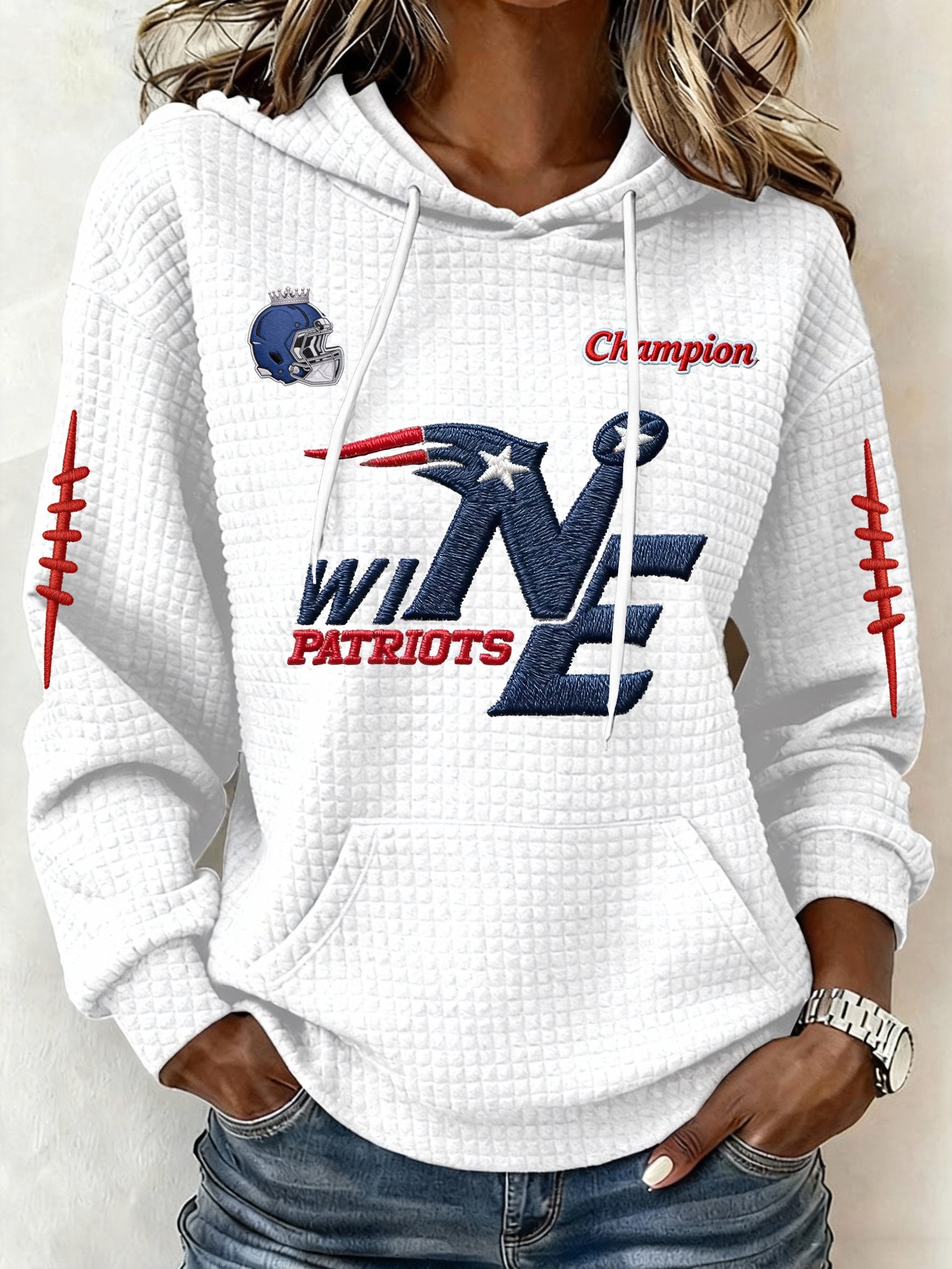 Womenโs Football Graphic Waffle Knit Hoodie