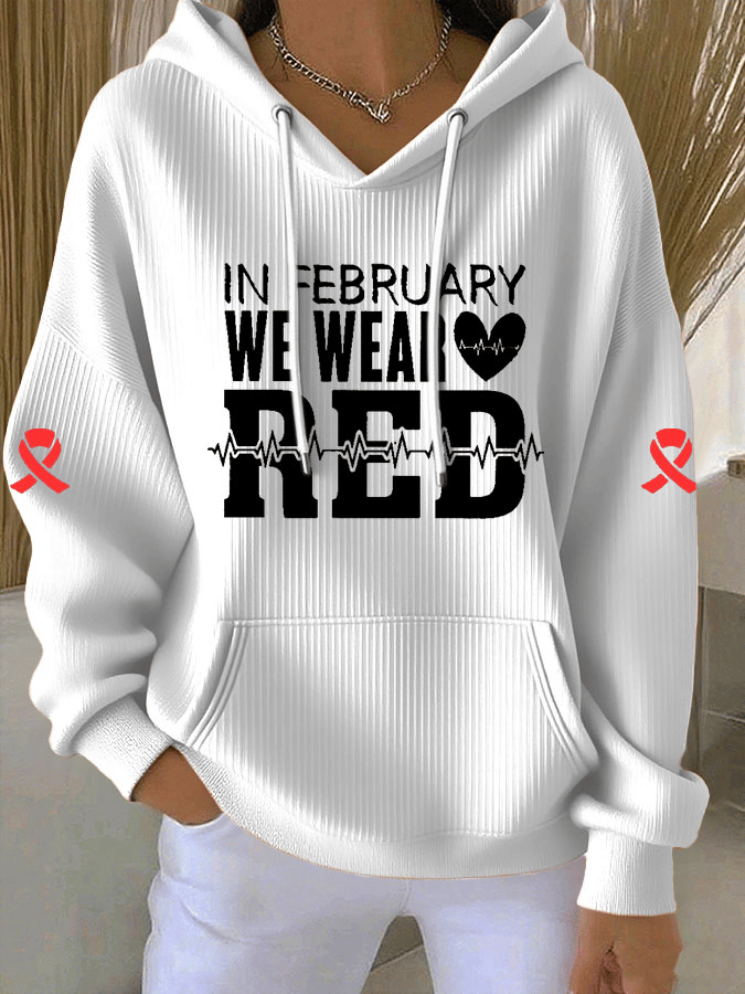 Women's Heart Disease Awareness Print Long-Sleeve Hooded Sweatshirt