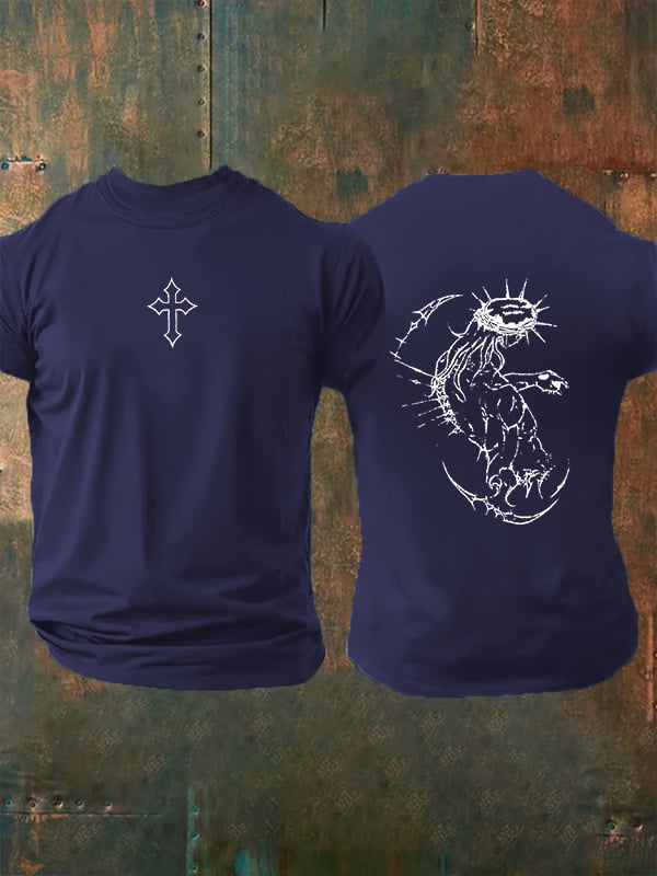 Unisex Fearless Cross Print Acid Washed T-shirt