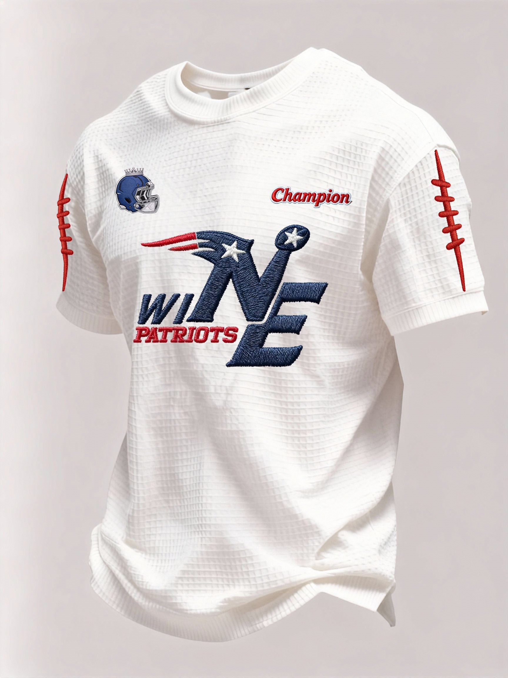 Menโs Football Graphic Waffle Knit Short Sleeve Crewneck T-Shirt