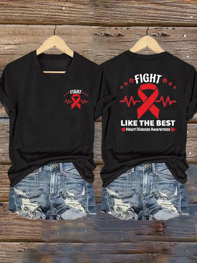 Women's Casual Heart Disease Awareness Printed Short-Sleeve T-Shirt