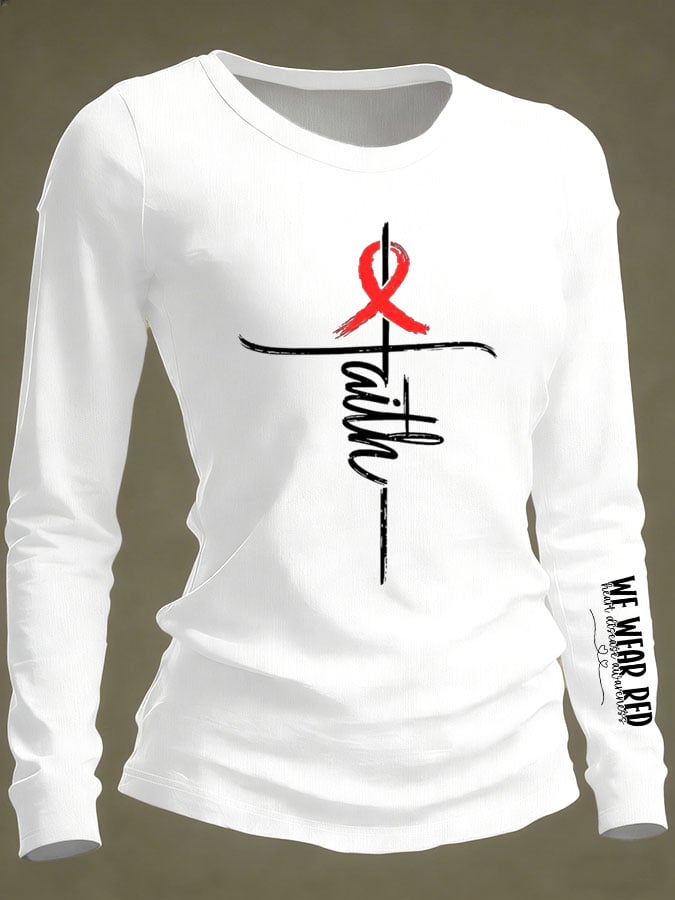 Women's Casual Heart Disease Awareness IN FEBRUARY We Wear Red Print Long-Sleeve T-Shirt