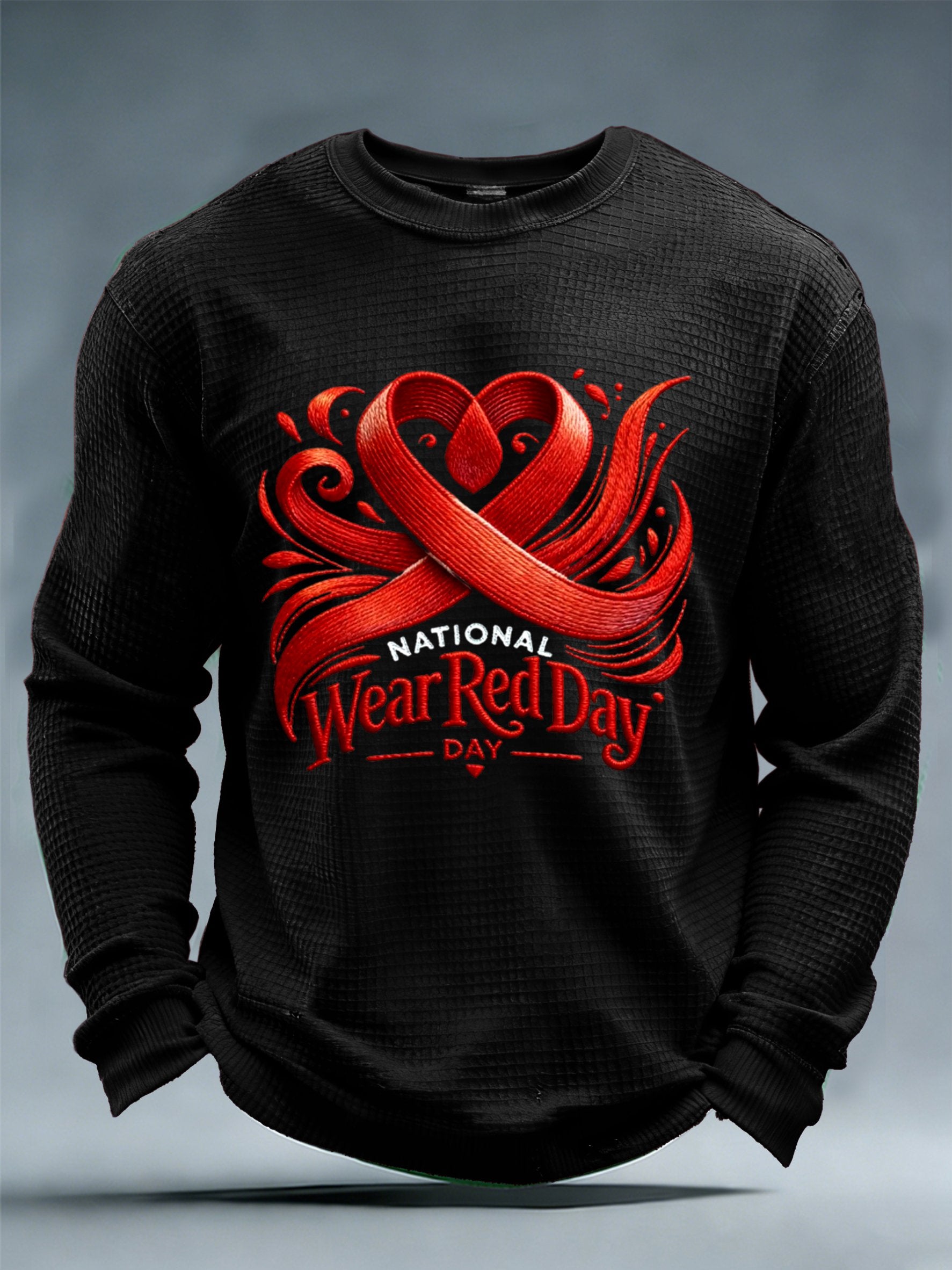 Men's casual heart disease awareness waffle-knit T-shirt