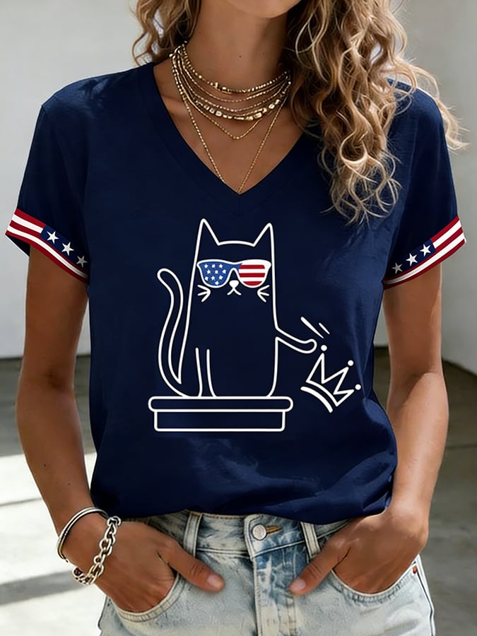 🔥Buy 3 Get 15% Off🔥Women's With Fun Print And No King Design V-Neck Short-Sleeved T-Shirt