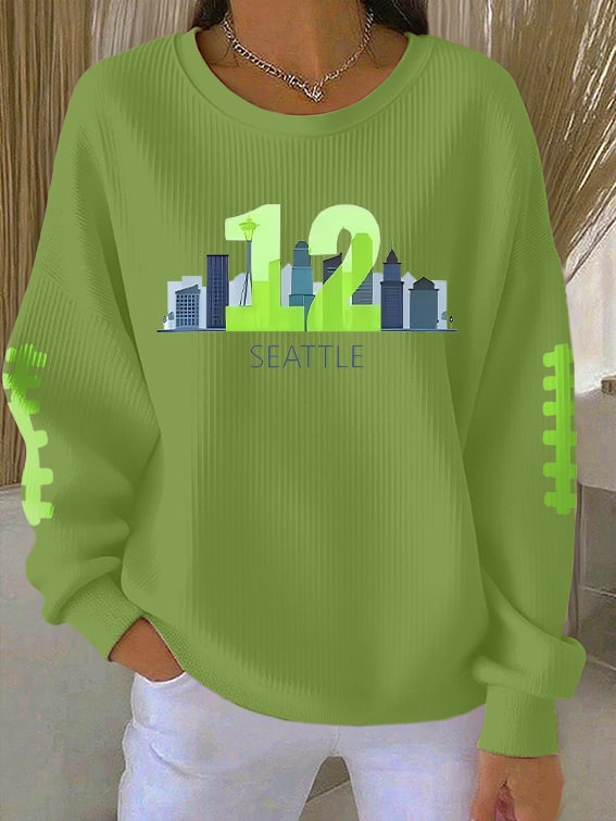 Women's Rugby Print Knit Crew Neck Long Sleeve Top