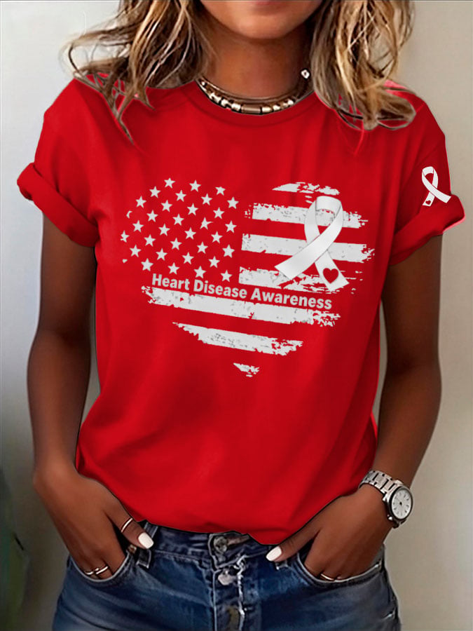 Women's Heart Disease Awareness Printed T-shirt