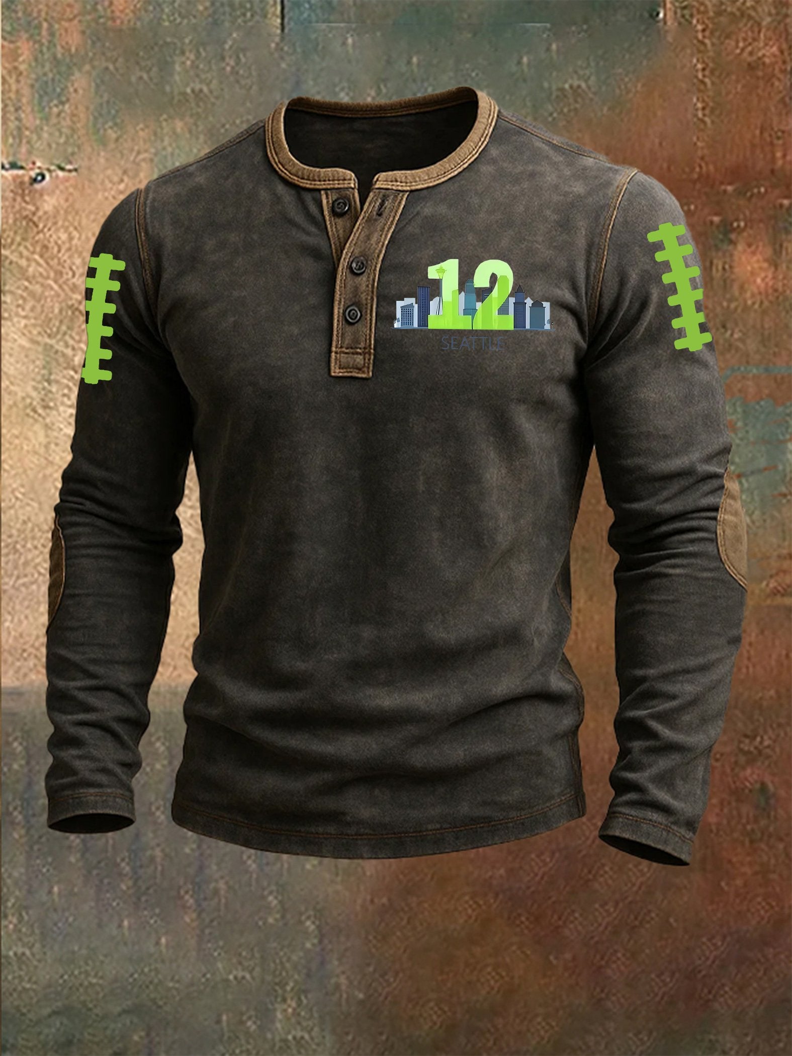 Men's Rugby Print Henley Top