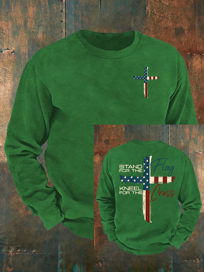 Men's Stand For The Flag Kneel For The Cross Print Sweatshirt