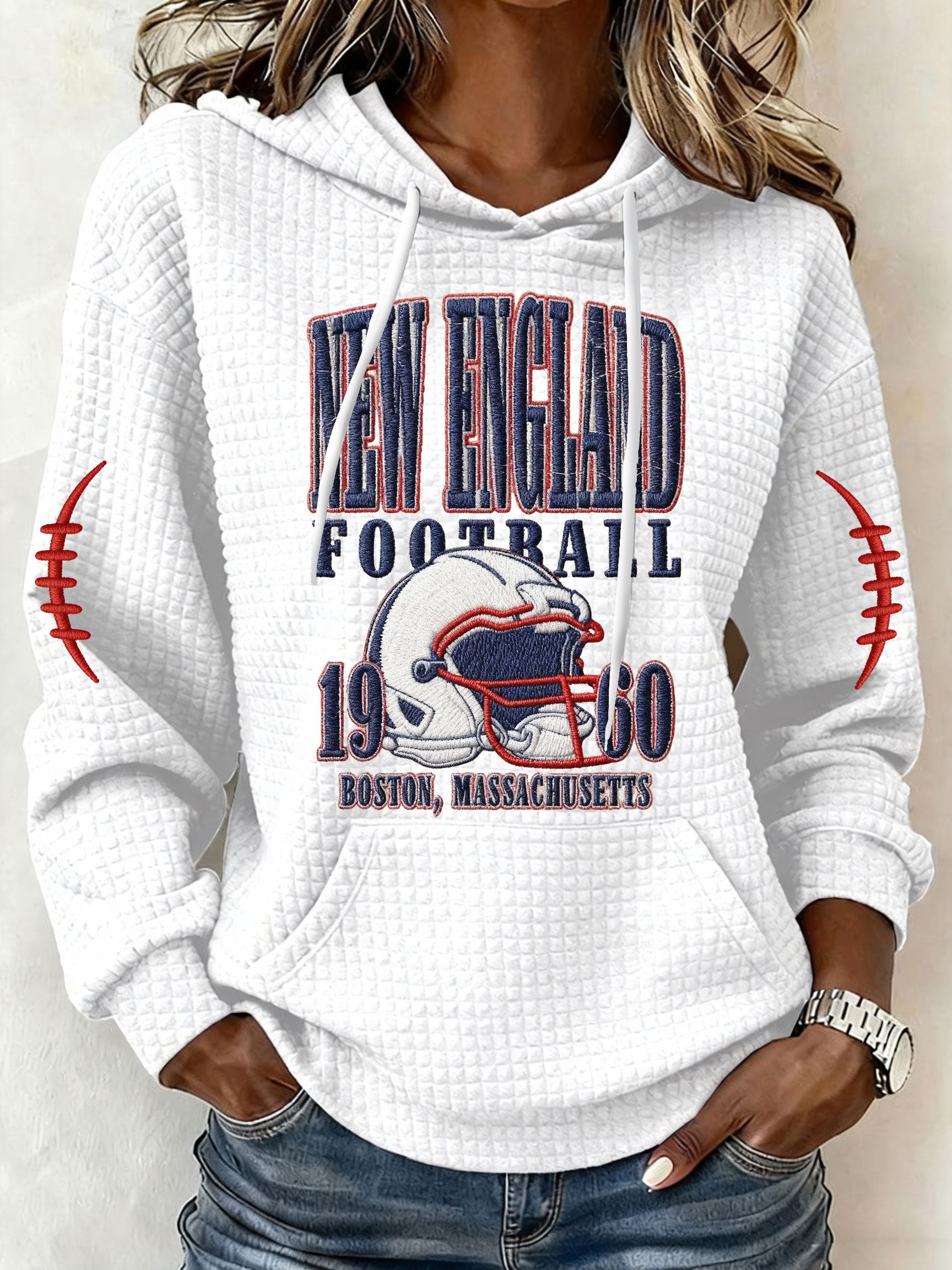 Womenโs Football Graphic Waffle Knit Hoodie
