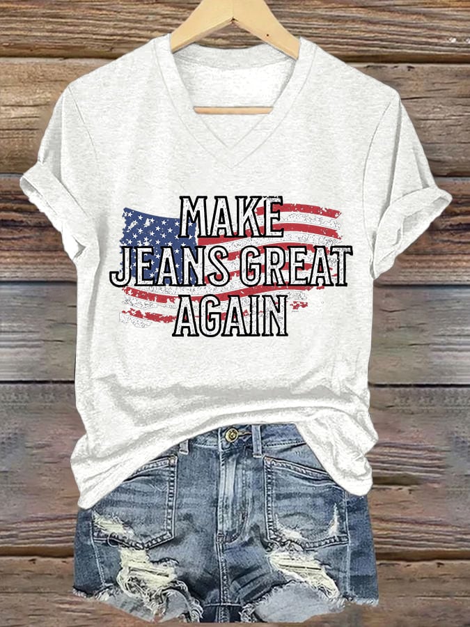 🔥Buy 3 Get 15% Off🔥V-Neck Retro Make Jeans Great Again Print T-Shirt
