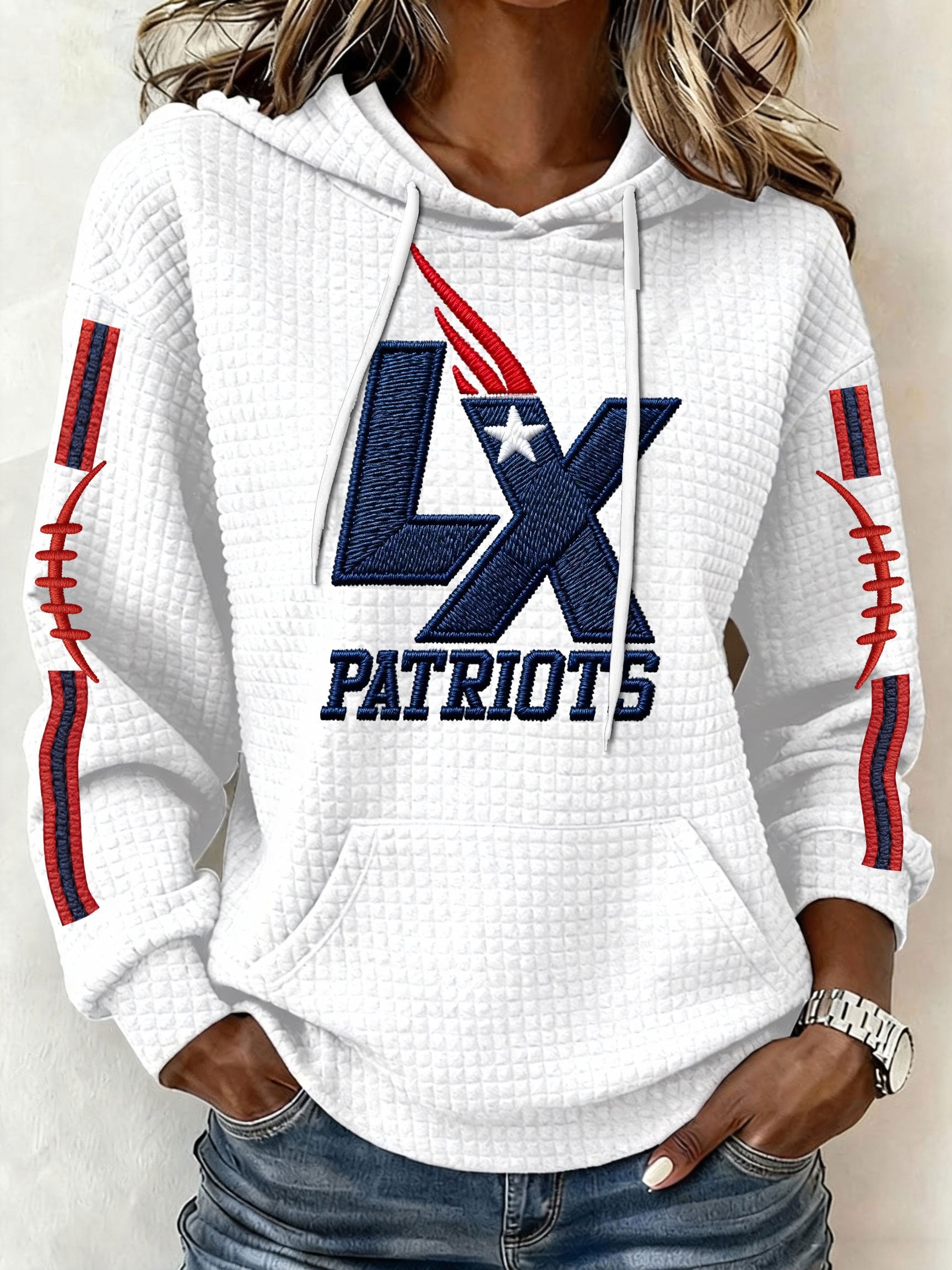 Womenโs Football Graphic Waffle Knit Hoodie
