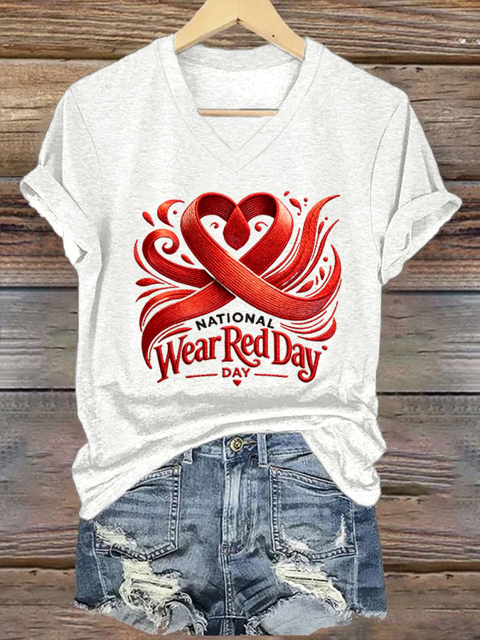 Women's Heart Disease Awareness Print T-shirt