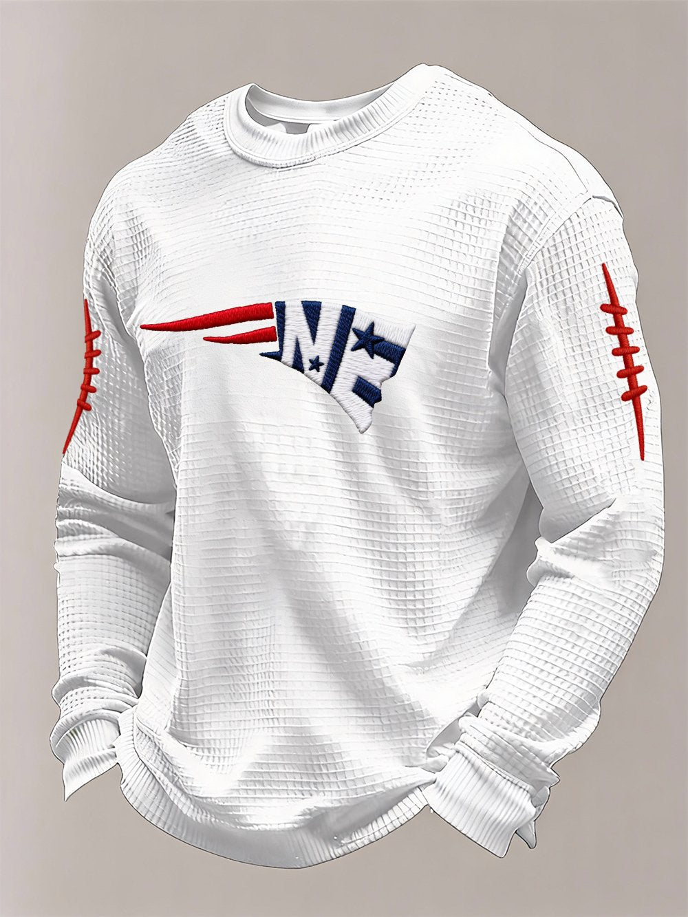 Menโs Football Graphic Waffle Knit Long Sleeve Crewneck T-Shirt