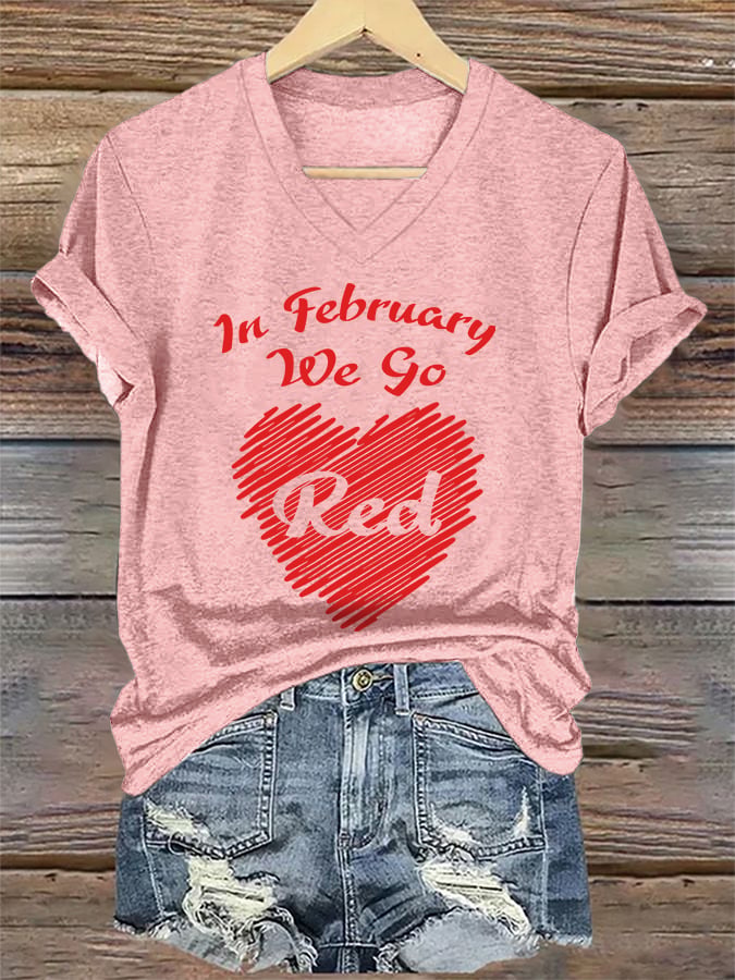 Women's Casual Heart Disease Awareness Printed Short-Sleeve T-Shirt