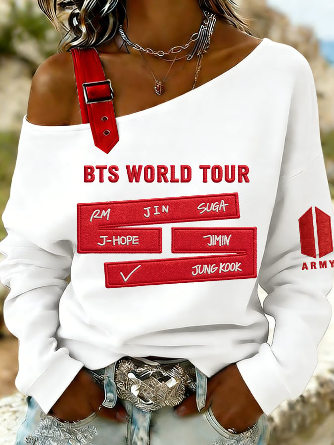 Women's Retro Leisure Print Off-The-Shoulder Sweatshirt