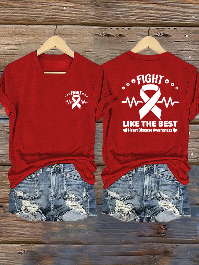 Women's Casual Heart Disease Awareness Printed Short-Sleeve T-Shirt