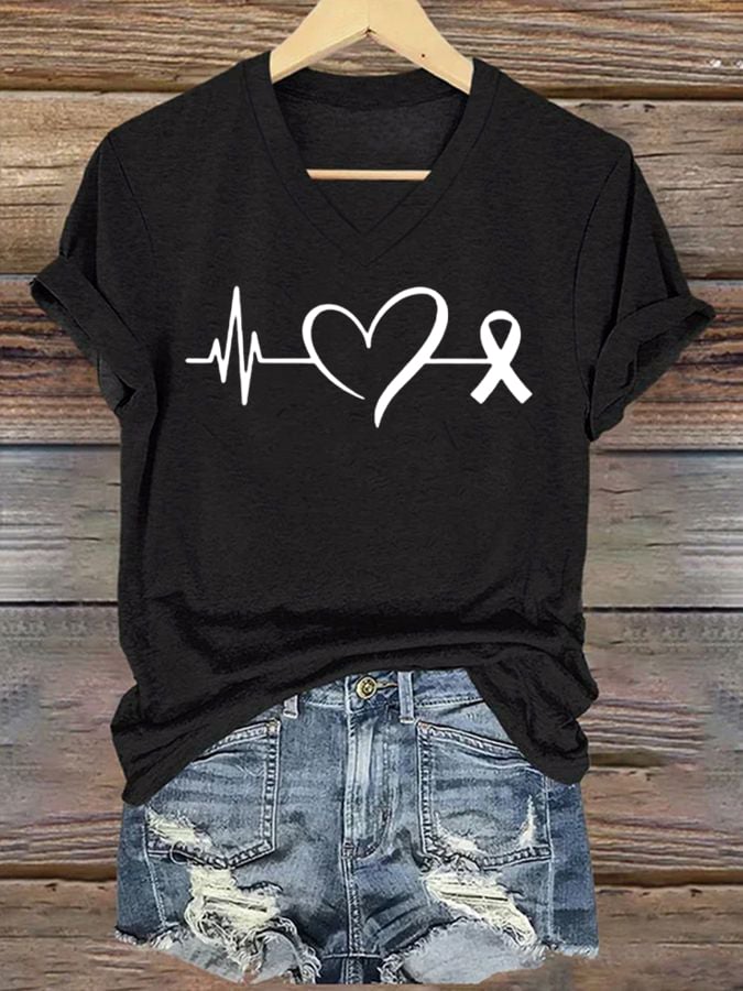 Women's Casual Heart Disease Awareness Printed Short-Sleeve T-Shirt