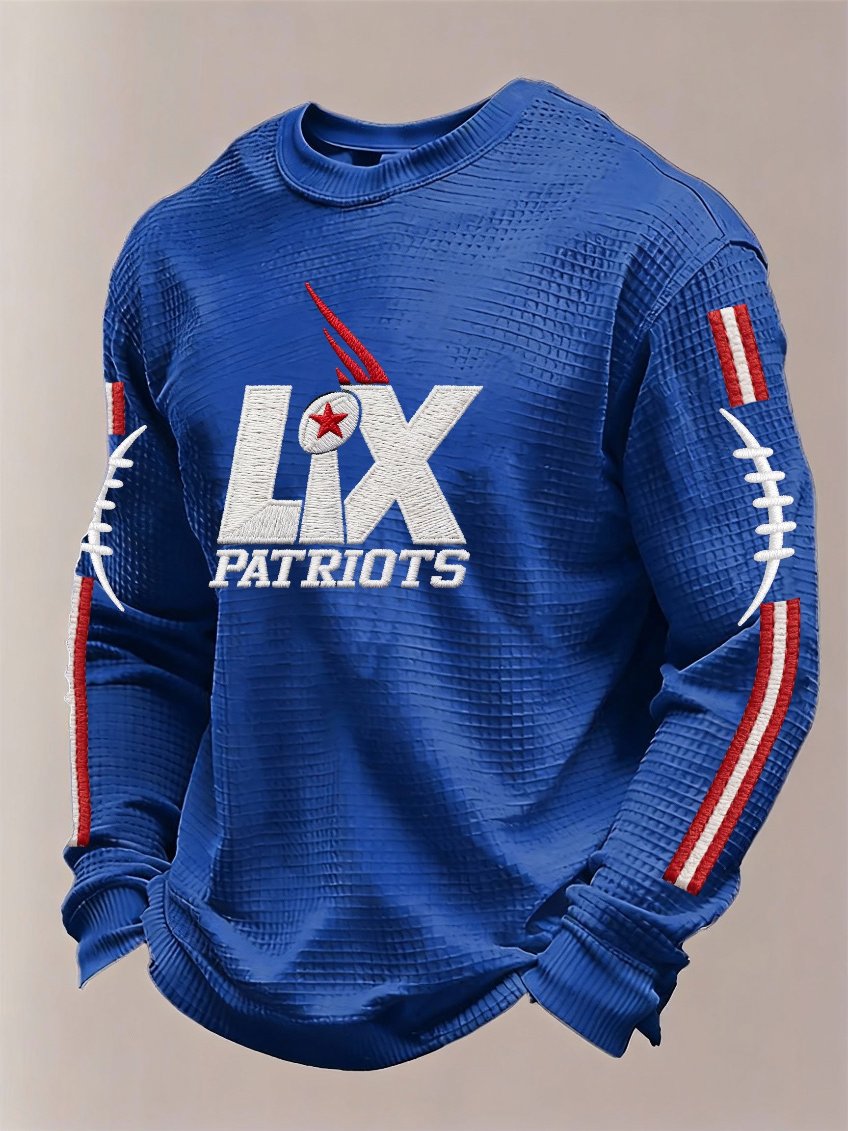 Menโs Football Graphic Waffle Knit Long Sleeve Crewneck T-Shirt