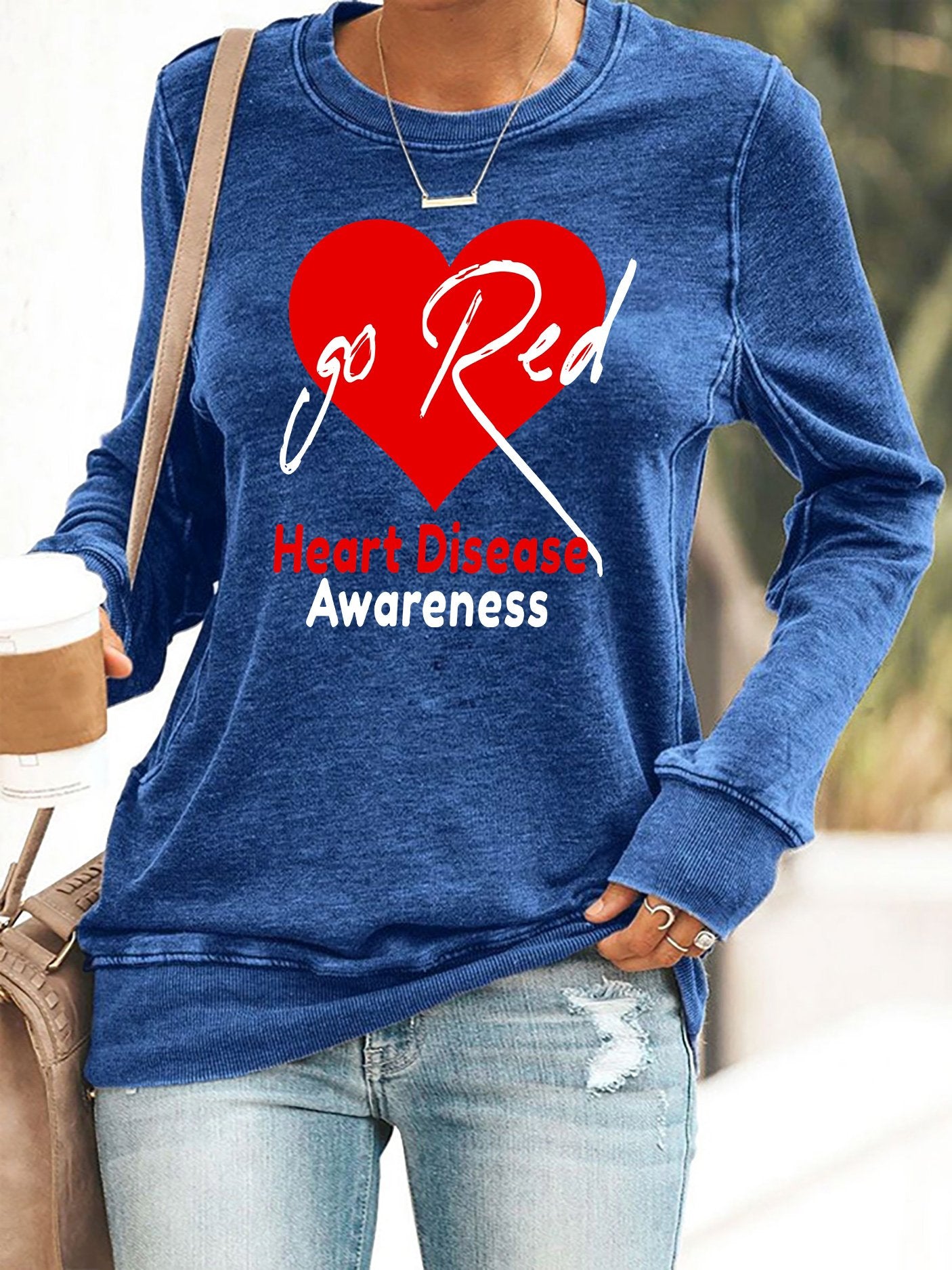 Women's Casual Heart Disease Awareness Printed Sweatshirt