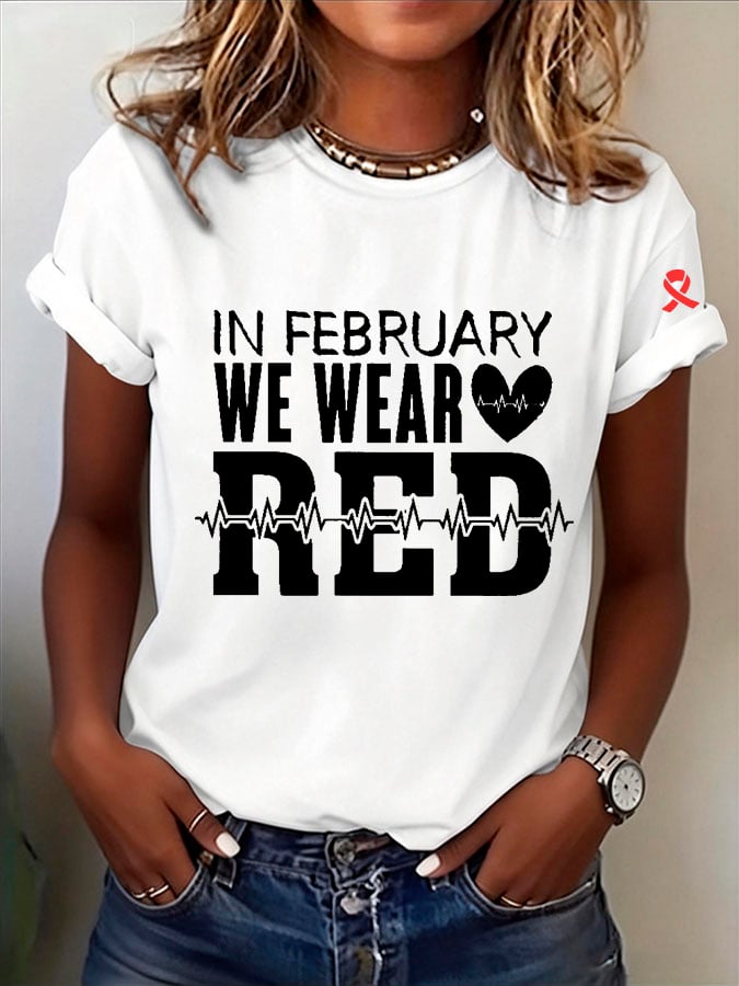 Women's Heart Disease Awareness Print T-shirt