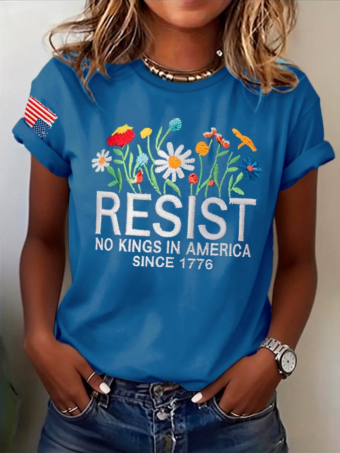 🔥Buy 3 Get 15% Off🔥Retro Resist No Kings In America Since 1776 Print T-Shirt