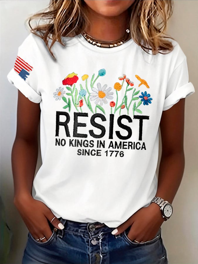 🔥Buy 3 Get 15% Off🔥Retro Resist No Kings In America Since 1776 Print T-Shirt