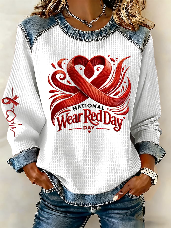 Women's Heart Disease Awareness Print Long-Sleeved Sweatshirt