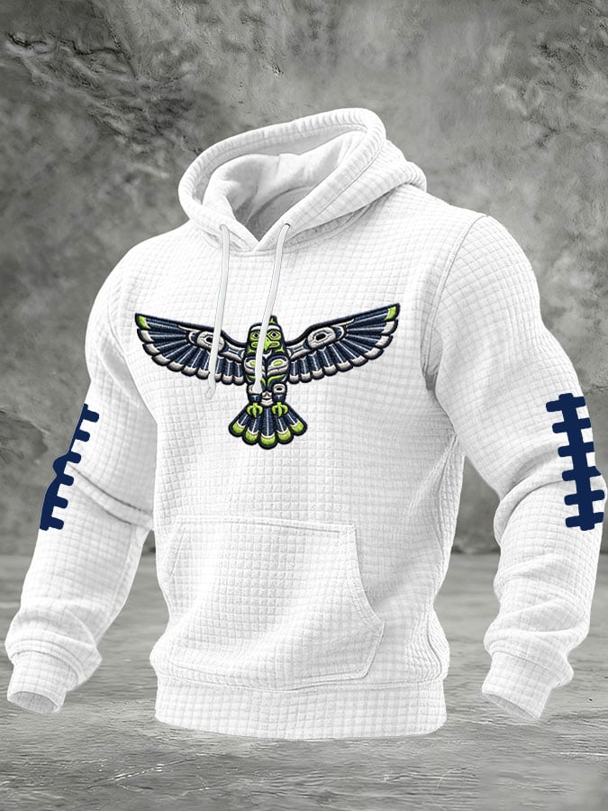 Men's Football Printed Plaid Fabric Hooded Sweatshirt