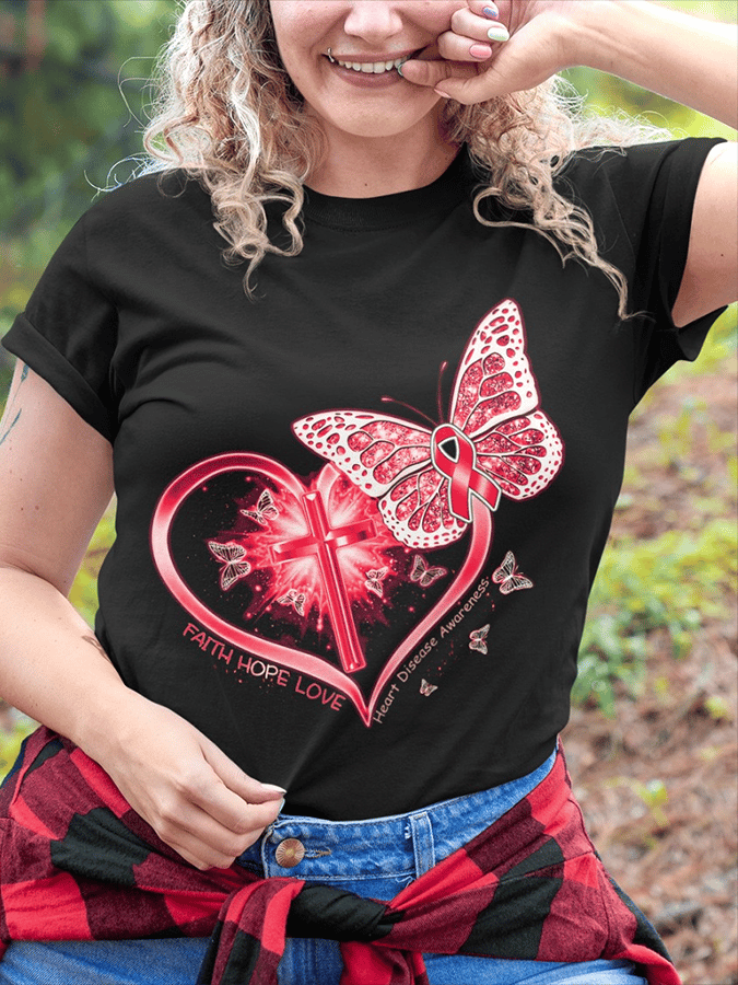 Women's Heart Disease Awareness Print T-shirt