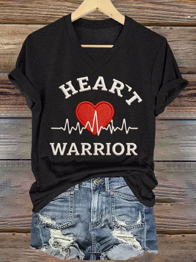 Women's Casual Heart Disease Awareness Printed Short-Sleeve T-Shirt
