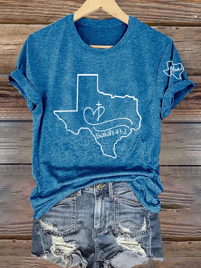 Women's God Bless Texas Printed Crew Neck T-Shirt