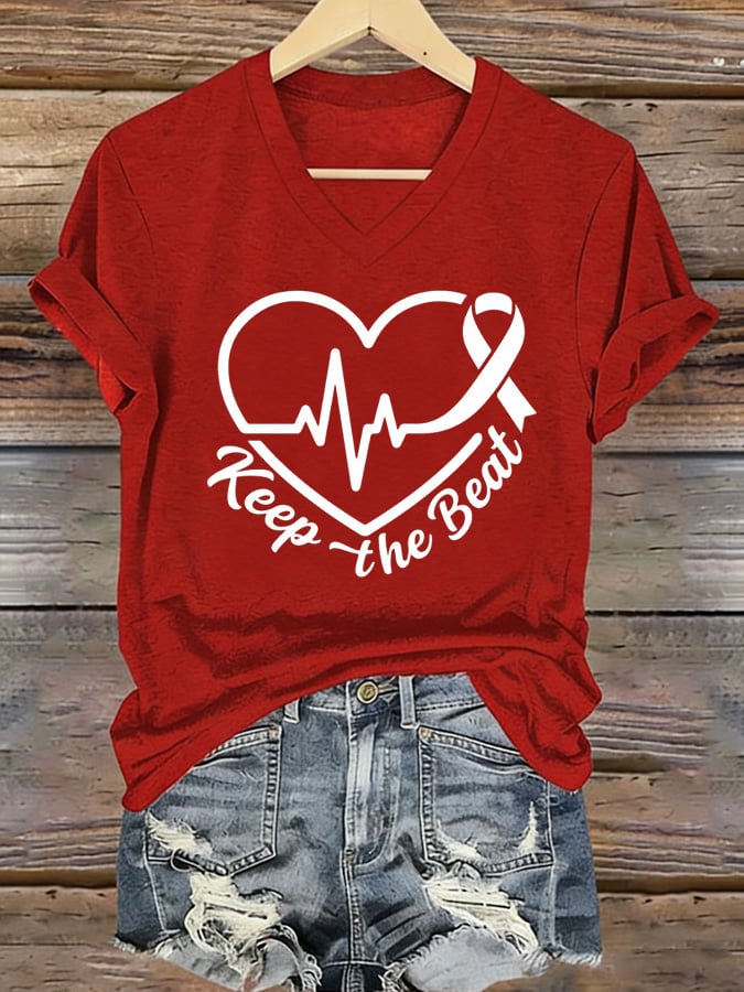 Women's casual heart disease awareness T-shirt
