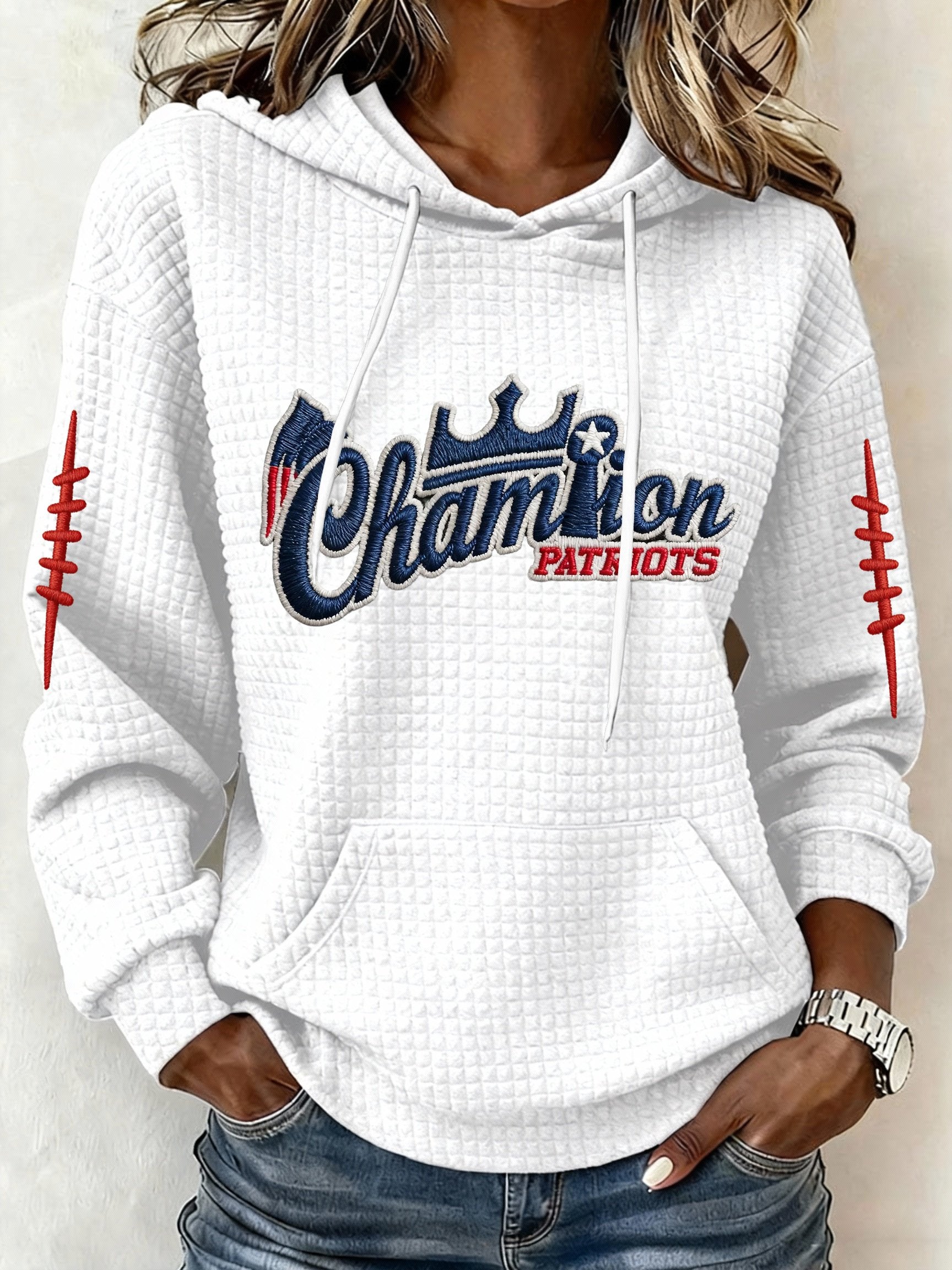 Womenโs Football Graphic Waffle Knit Hoodie