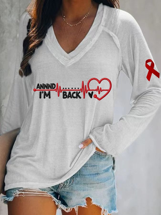 Women's Annnd I'm Back Heartbeat Print T-Shirt
