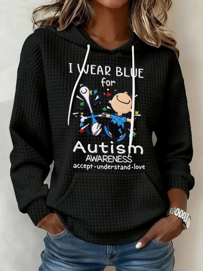 Retro Autism Awareness I Wear Blue For Autism Accept, Understand, Love Print Hoodie