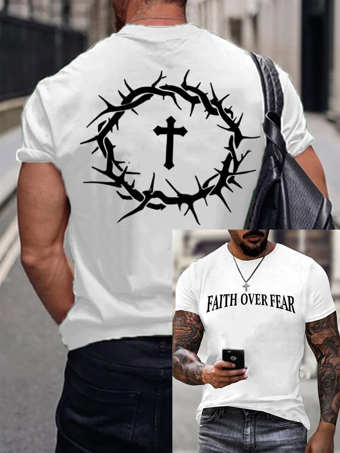 Men's Faith Over Fear Printed Casual T-Shirt
