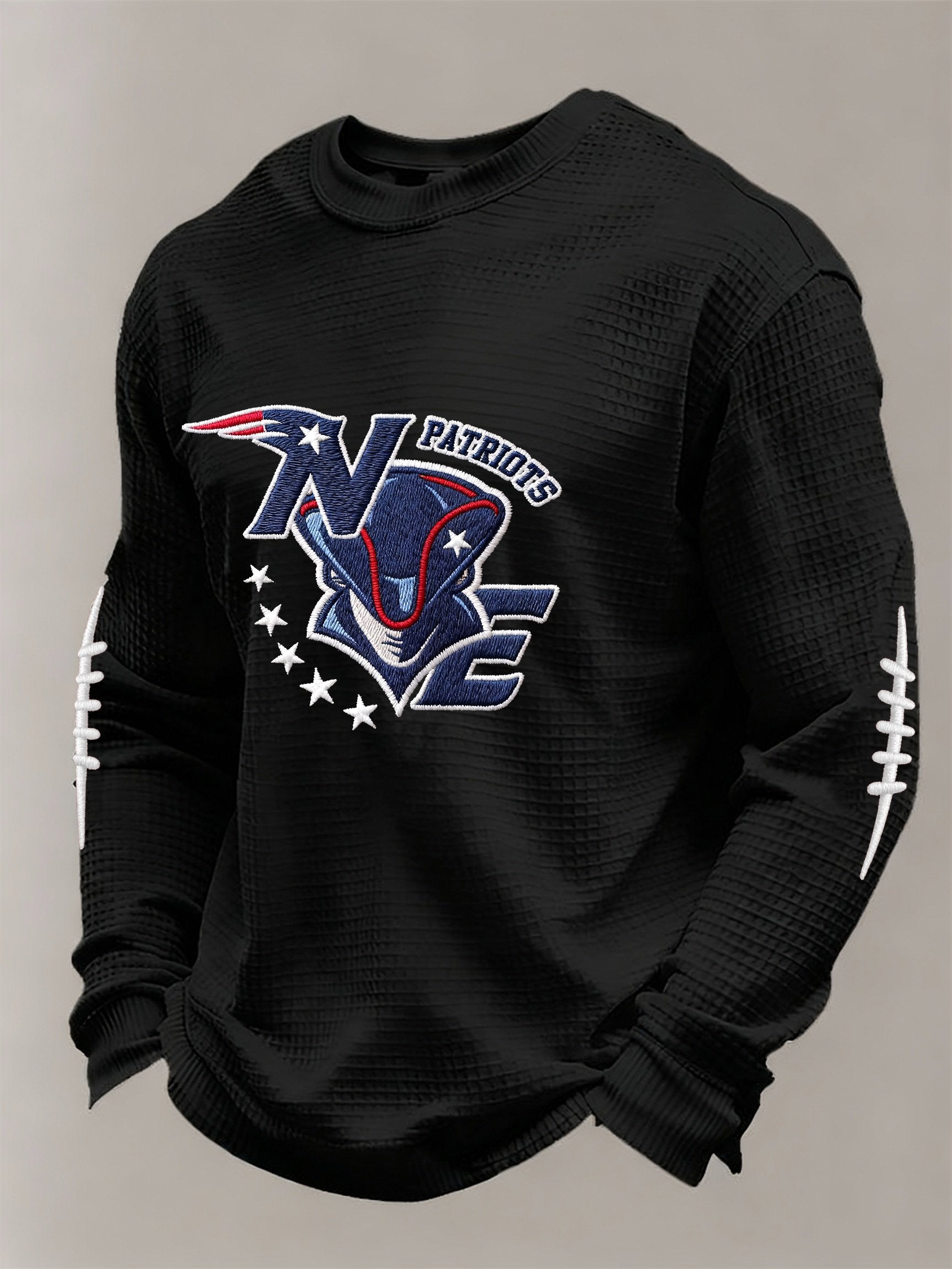 Menโs Football Graphic Waffle Knit Long Sleeve Crewneck T-Shirt