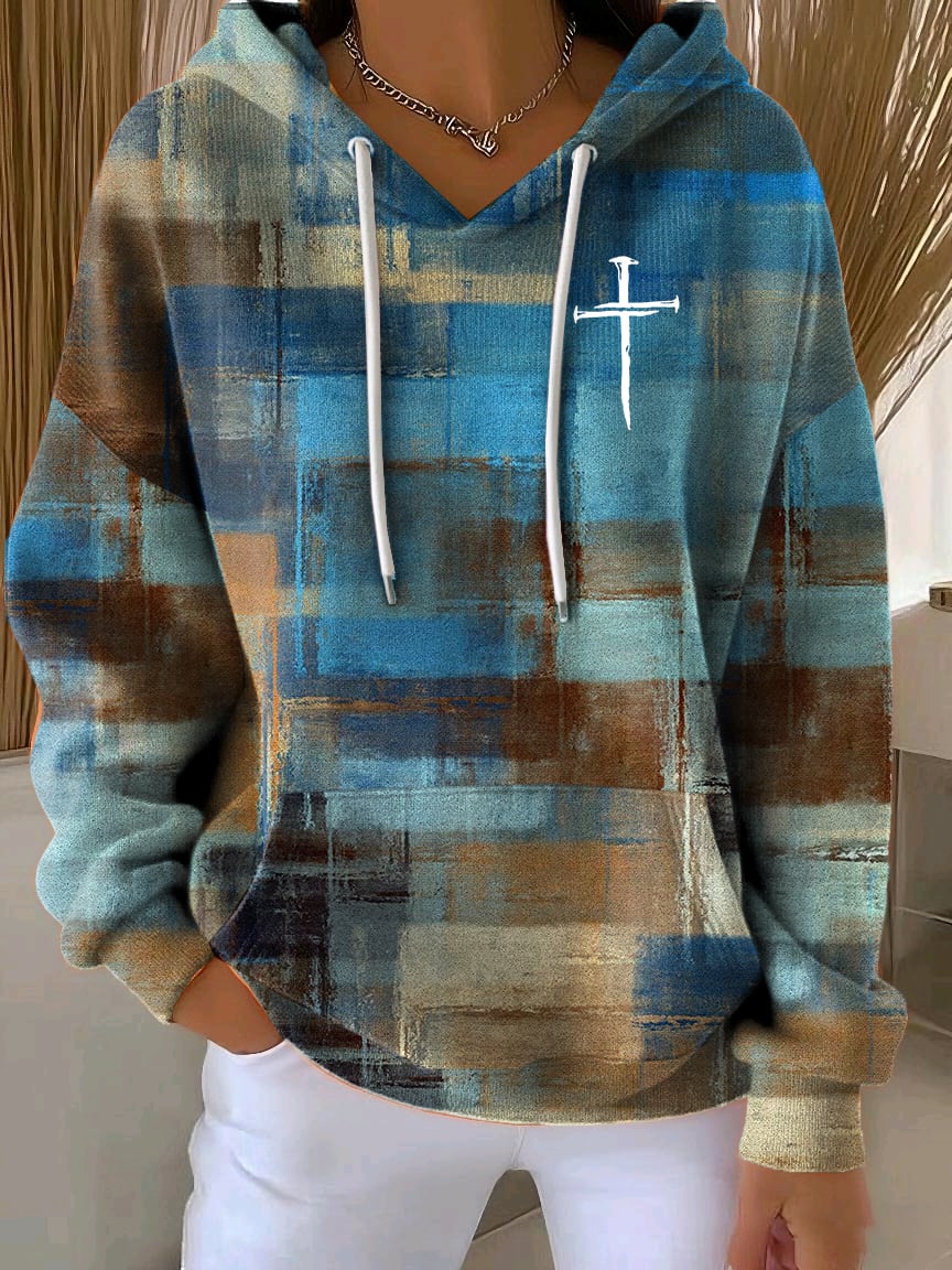 Women's Casual Autumn Faith Contrast Color Square Striped Cardigan Hoodie