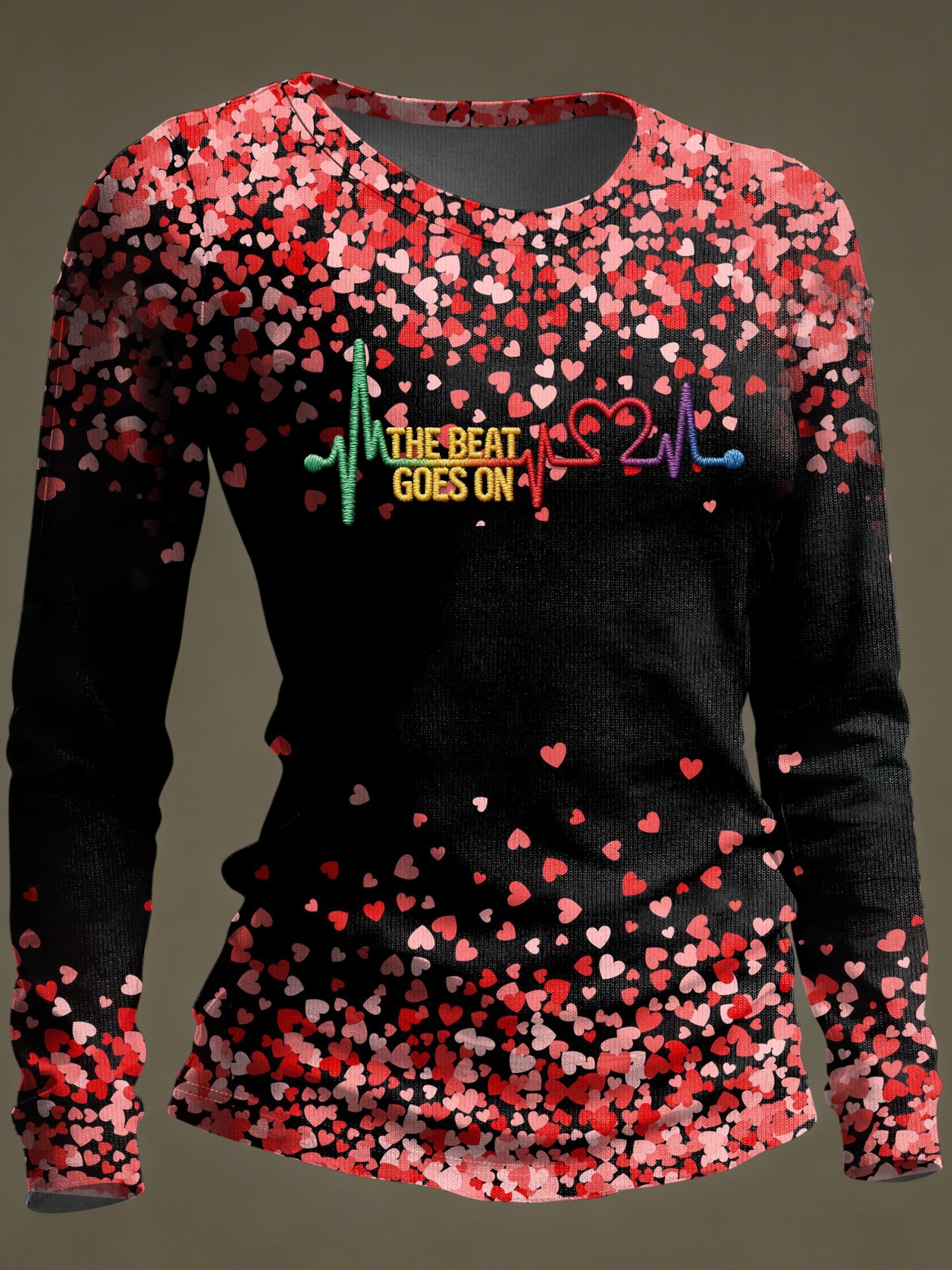 Women's Casual Heart Disease Awareness Print Long-Sleeve T-Shirt