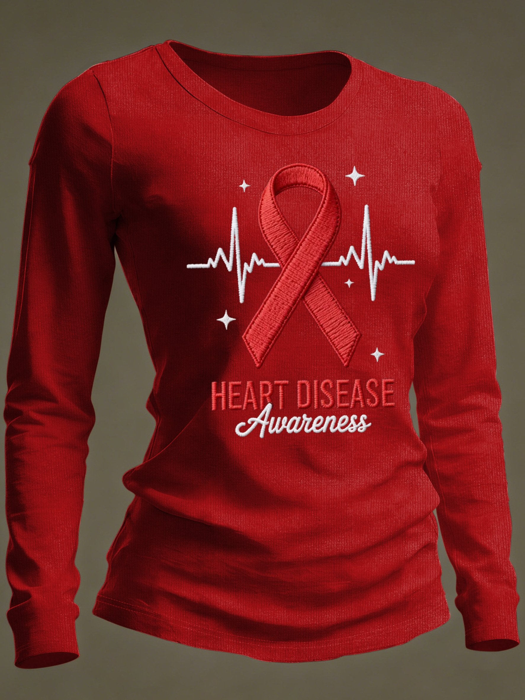 Women's Casual Heart Disease Awareness Print Long-Sleeve T-Shirt