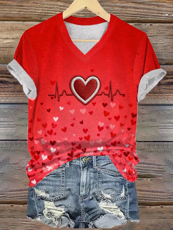 Women's Heart Disease Awareness Printed T-shirt