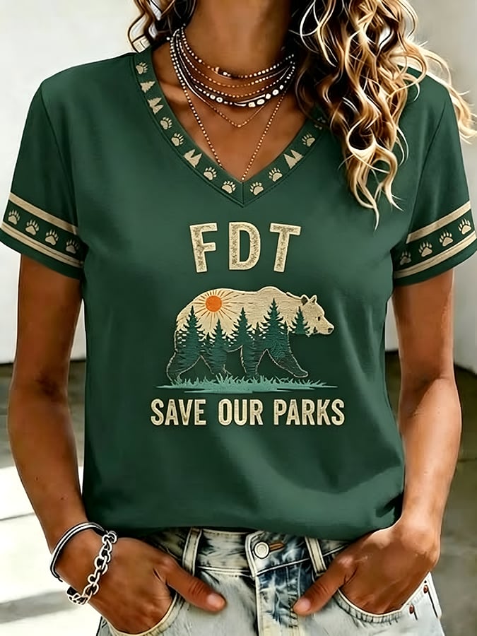Women's SAVE OUR PARKS FDT Casual Printed Short-Sleeve T-Shirt