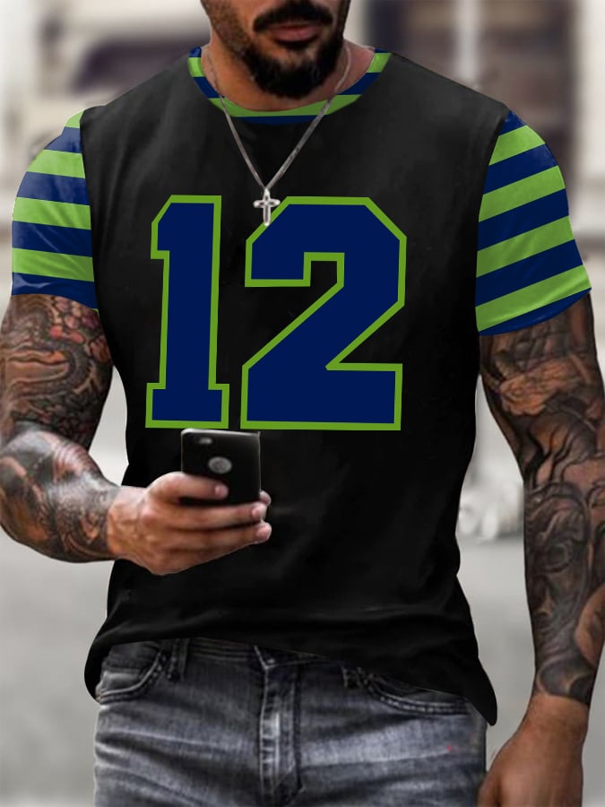 Men's Rugby Print Casual T-Shirt