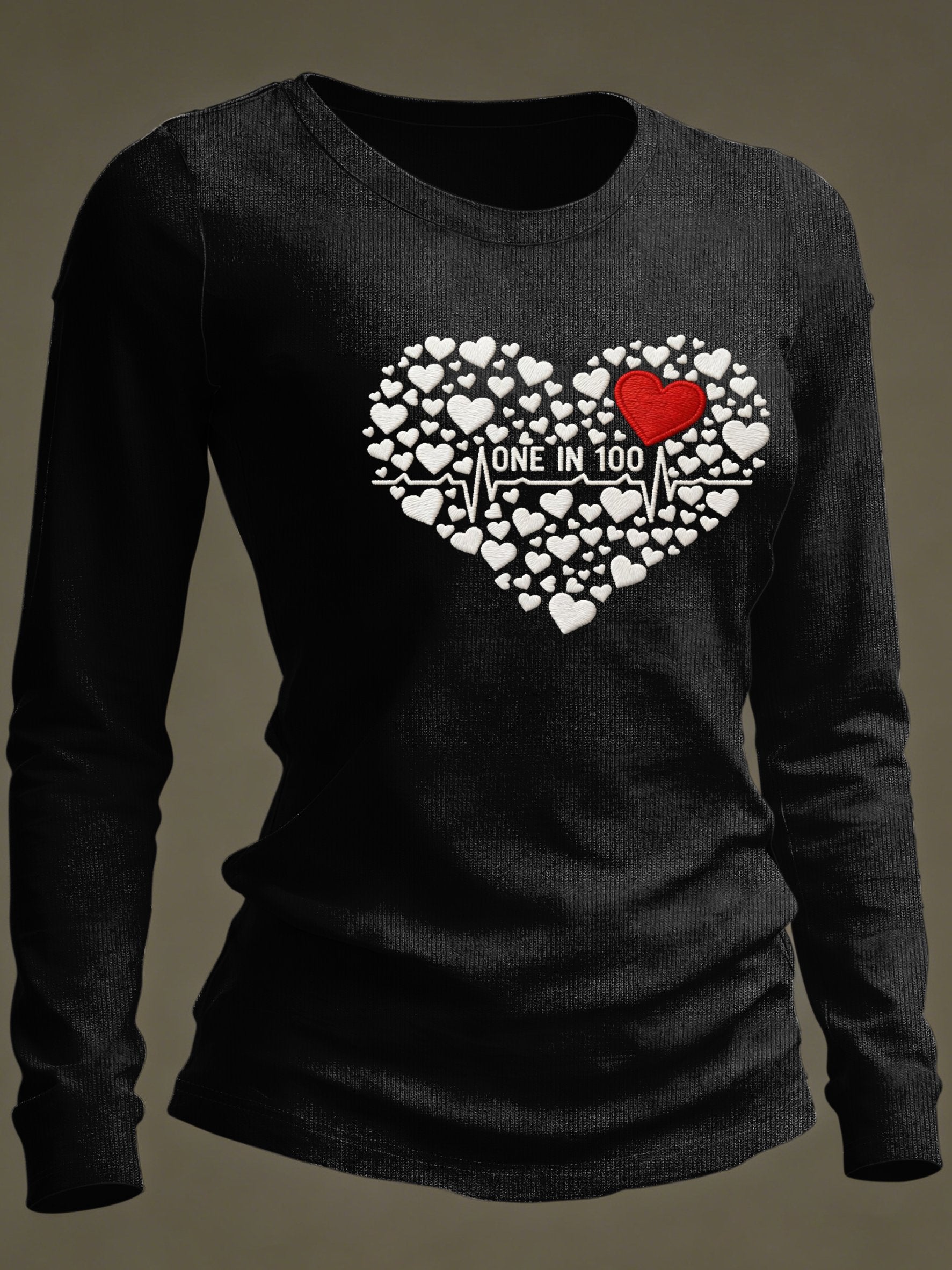 Women's Casual Heart Disease Awareness Print Long-Sleeve T-Shirt