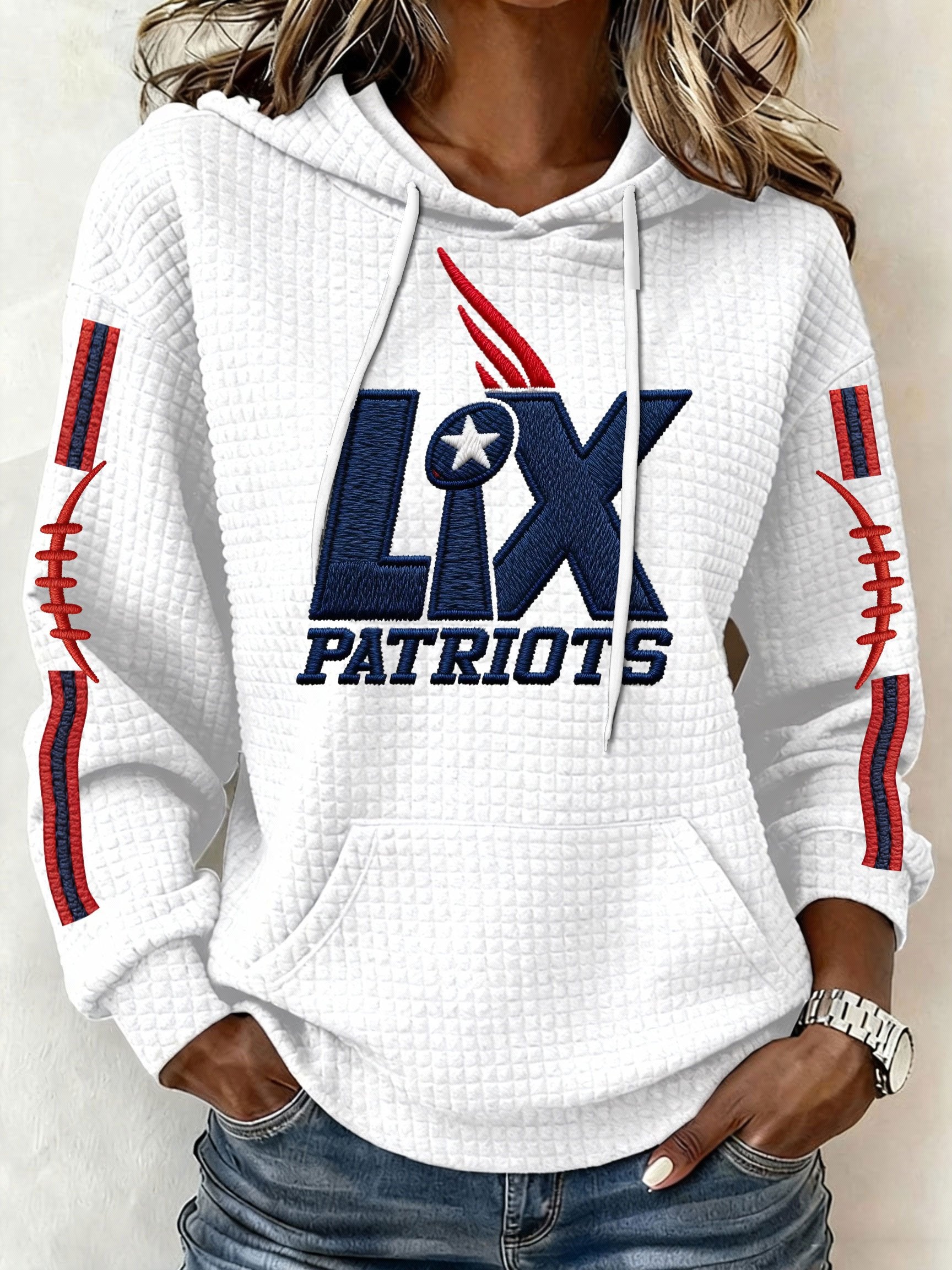 Womenโs Football Graphic Waffle Knit Hoodie
