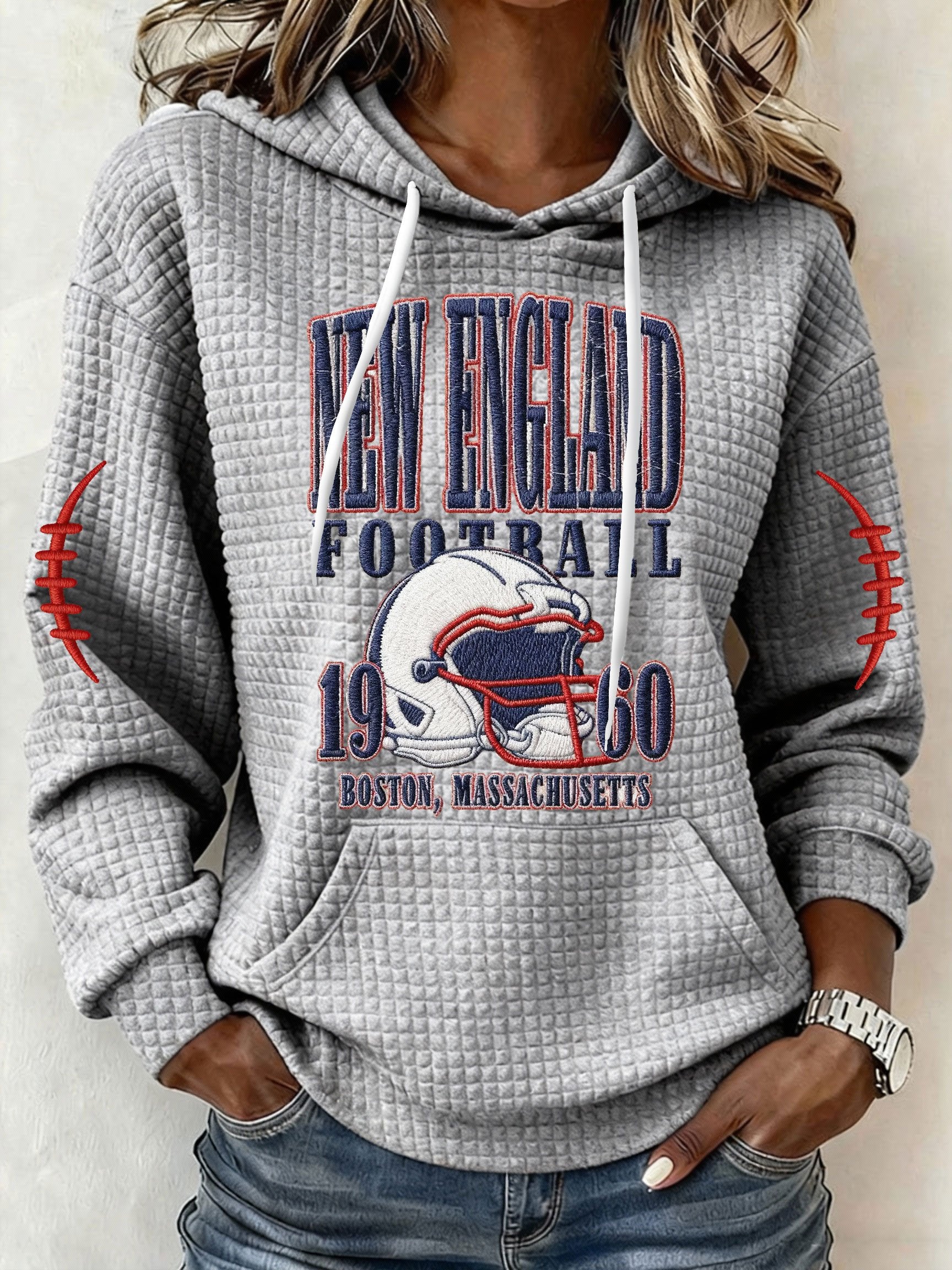 Womenโs Football Graphic Waffle Knit Hoodie