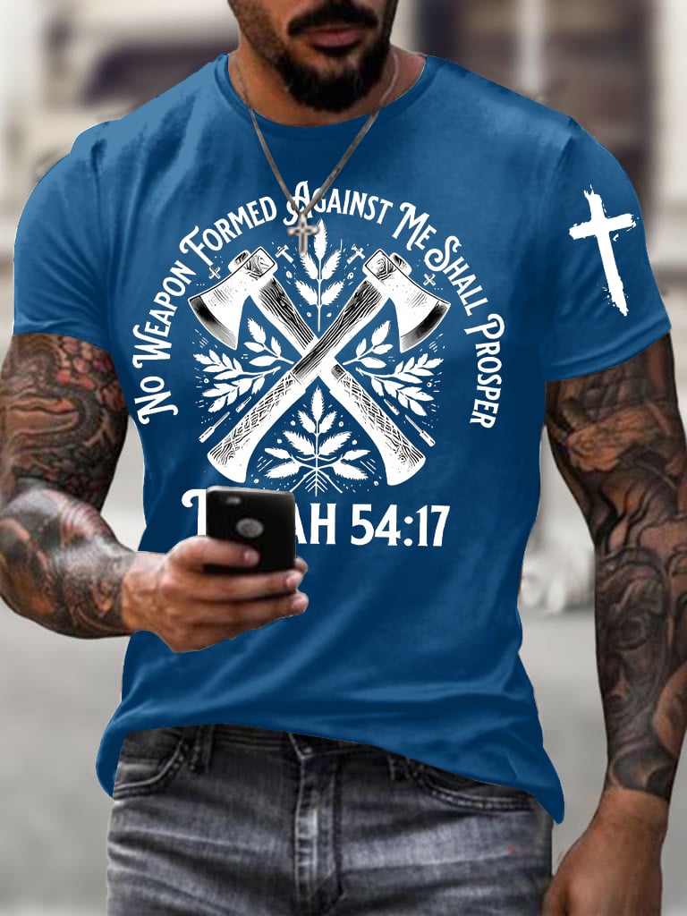 Men's No Weapon Formed Against Me Shall Prosper Print Short Sleeve T-Shirt