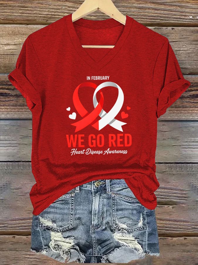 Women's Heart Disease Awareness Print T-shirt