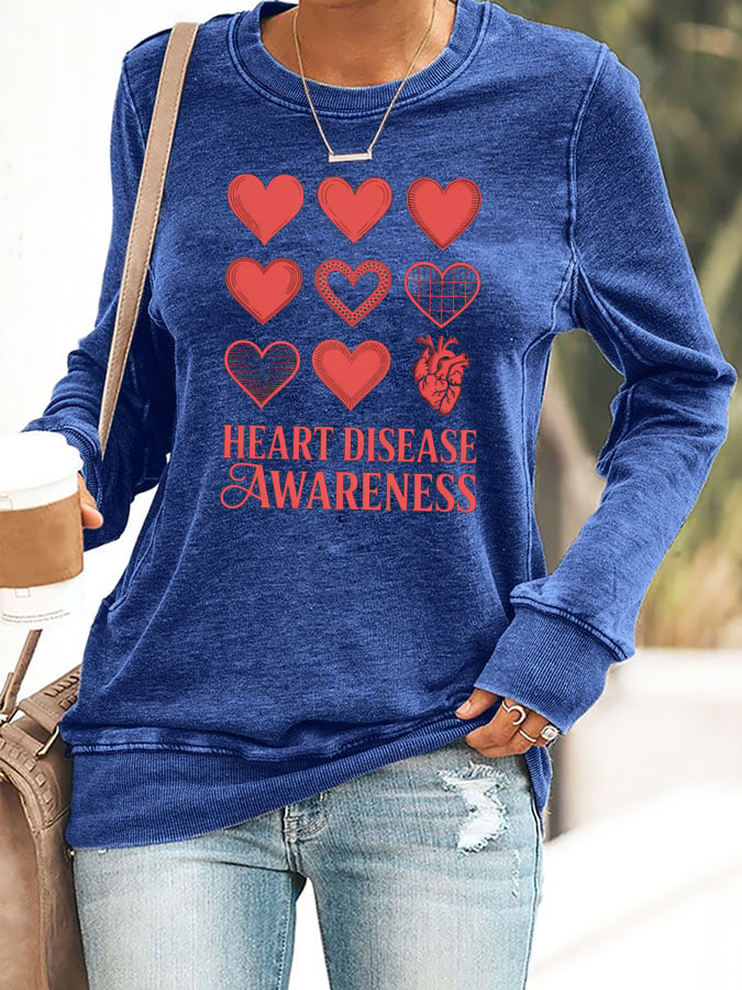Women's Casual Heart Disease Awareness Printed Sweatshirt